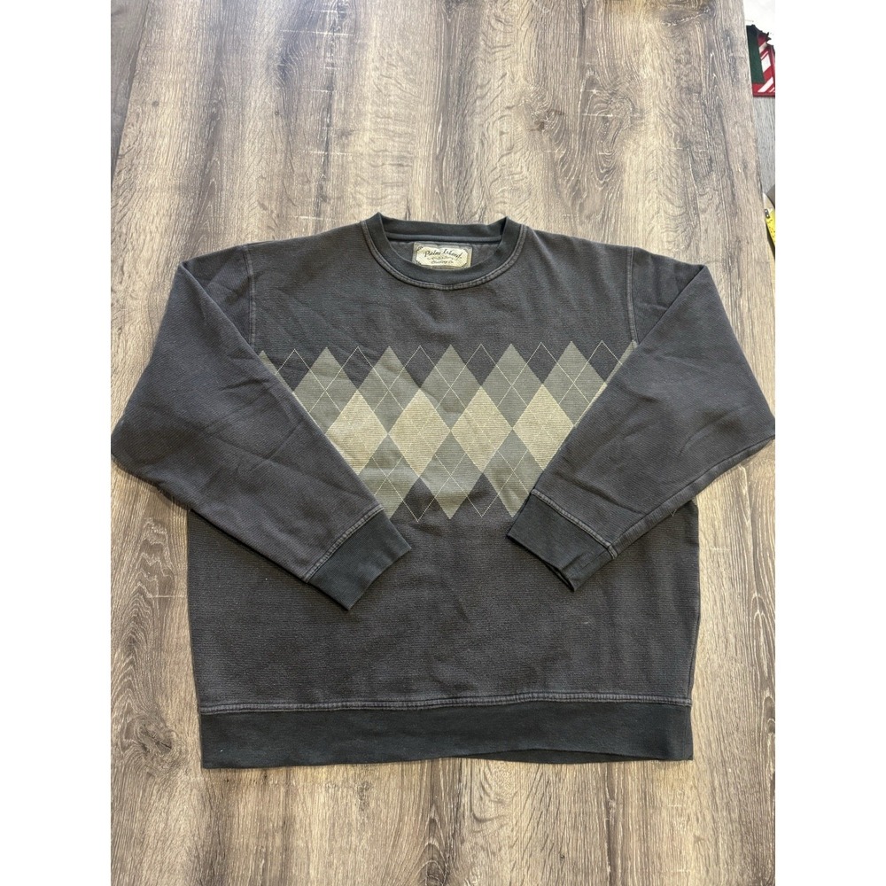 Vintage Palm Island Clothing Co Argyle Men's Sweater Crewneck Gray Size XL
